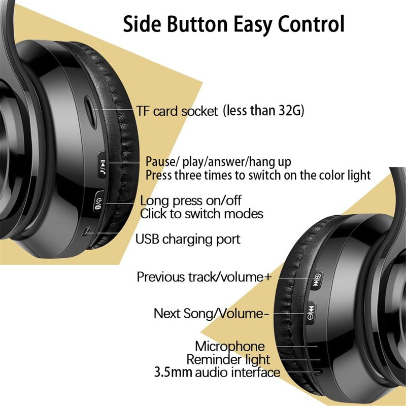 ZZOSRDR Bluetooth Headphones Over Ear, Foldable Lightweight Wireless Headset, Wireless