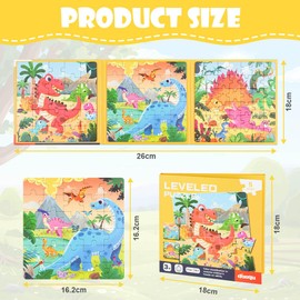 Aolso Magnetic Puzzles for Kids Ages 3-5, 3-in-1 Jigsaw Puzzles, Animal Jigsaw Puzzles Book for Toddlers, Travel Games and Travel Toys, Learning Magnet Gift for Road Trip（Dinosaur）