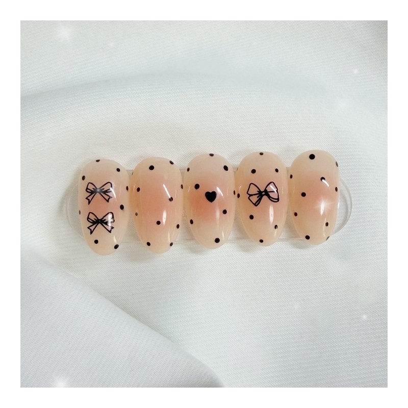 [Handmade Nail Tips] Cheek Dotted Nail Tips - Short Oval