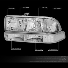 DNA MOTORING HL-OH-S10984P-CH-CL1 Headlight Assembly Driver and Passenger Side Compatible with 98-04 Chevy Blazer S10, Chrome/Clear