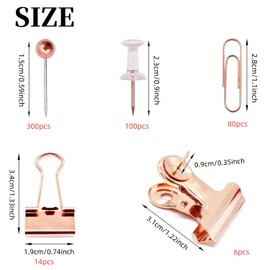 XINYUICEAN Chinchetas Transparentes, 5 estilos Suministros de Oficina Clips de Papel Metal Bulldog Binder Clips Clips de Carpeta Alfileres de Empuje para Tablero de Pared Tablones de Anuncios,Oro rosa