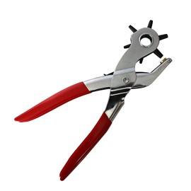 PEAKTREND Hole Punch Heavy Duty Leather Hole Puncher for Belts, Watch Bands, Straps, Dog Collars, Saddles, Shoes, Fabric, DIY Home or Craft Projects-Silver/Red