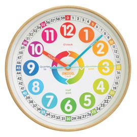 Preschool Collection Color Clock - Time Teacher 10 Inch Educational Silent Wall Clock with Colored Numbers - Easy to Read Analog Dial for Teacher's Classrooms, Kid's Bedroom & Children Playroom