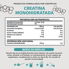 Creatina Monohidratada Micronizada en Polvo | 100% Alta Pureza Certificada | Pre Workout | 90 porciones de 5g Disuelve rápido - Suplemento Alimenticio