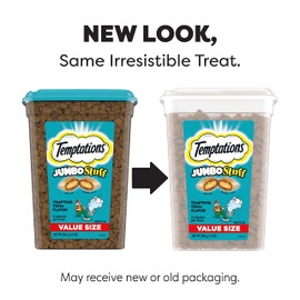 TEMPTATIONS Jumbo Stuff Crunchy and Soft Cat Treats, Tempting Tuna Flavor, 14 oz. Tub