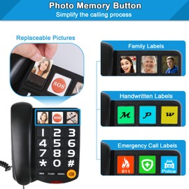 Sangyn Landline Phones for Seniors with Large Button Corded Telephone for Home with Amplified Loud Ringer Volume Adjustable One-Touch Dialing Big Button Telephones for Visually Hearing Impaired,Black