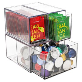 Yarlung 3 Pack Coffee Pod Organizer Tea Bag Holder, Clear Acrylic K Cup Holder Box Stackable Coffee Bar Drawer Container for Cabinet Countertop Storage