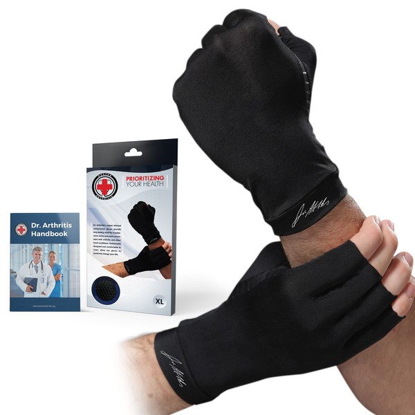Doctor Developed Copper Arthritis Gloves / Compression Gloves and Doctor Written Handbook -Relieve Arthritis Symptoms, Raynauds Disease & Carpal Tunnel (2XL)