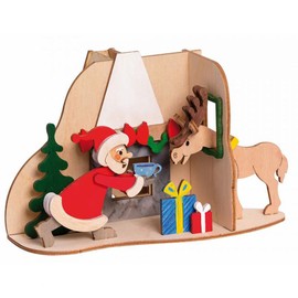 Drechslerei Kuhnert - Hobaku Craft Set Smoke House / Smoking House - Santa Claus with Elk - Wooden to Assemble - Made in Germany