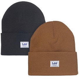 Lee Workwear Men’s Beanie Hats - Men Knit Cuffed Mens Skull Winter Hat, 2 Pack