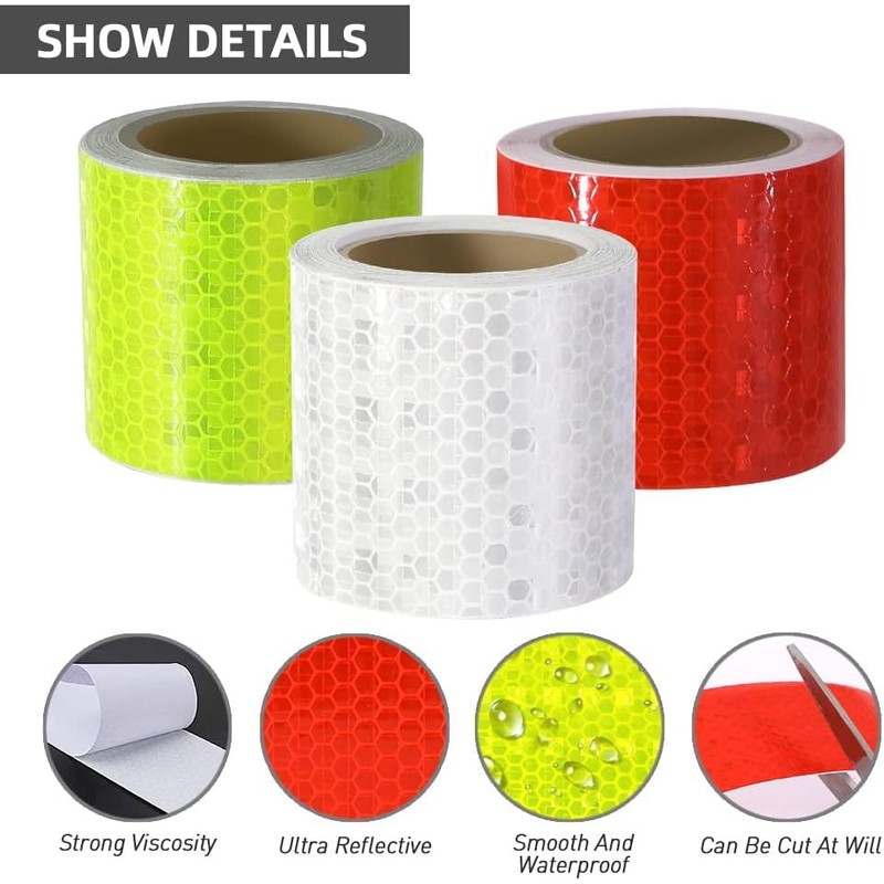 WENFUMUSIC 3 Rolls Reflective Tape Reflective Warning Tape Outdoor Waterproof