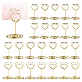 Pack of 25 Heart Place Card Holders, 31 x 50 mm Card Holder, Gold, Mini Photo Holder, Heart Card Holder, Metal Menu Card Holder for Wedding, Birthday, Party Decoration