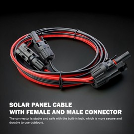 MADCATZ 50 Feet 10AWG Solar Extension Cable, One Pair Parallel Solar Panel Cables with Female and Male Waterproof Connectors for RV, Photovoltaic Systems (50ft Red + 50ft Black)