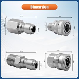Pressure Washer Quick Connect kit, 8 Pieces 3/8 Quick Connect Fittings,Stainless Steel Pressure Washer Attachments（Internal Thread, External Thread)