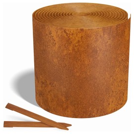 Worth Galvanized Steel Landscape Edging Roll, Flexible Metal Garden Border Fence with 8 Stakes for Lawn, Flower Bed, Yard, 10 Inch x 25 Foot, Rust