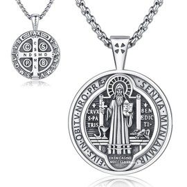 Thanches St Benedict Medals Necklace for Men Women, 925 Sterling Silver Patron Saint Medal Necklace Catholic Protection Pendant Amulet Religious Jewelry Gifts (YH-Gold St. Benedict)
