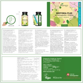 5-HTP Capsules | Comparison Winner 2023* | Made of Griffonia | With Ashwagandha KSM-66® and Rhodiola Rosea Rhodiolife® | Adaptogen Complex | Laboratory Tested | German Production by VEGAVERO®