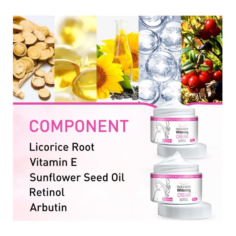 Whitening Cream,Aufhellende Feuchtigkeitscreme für Gesicht und Körper,Bleaching Körperaufhellungscreme,Aufhellende Körpercreme,Skin Brightening