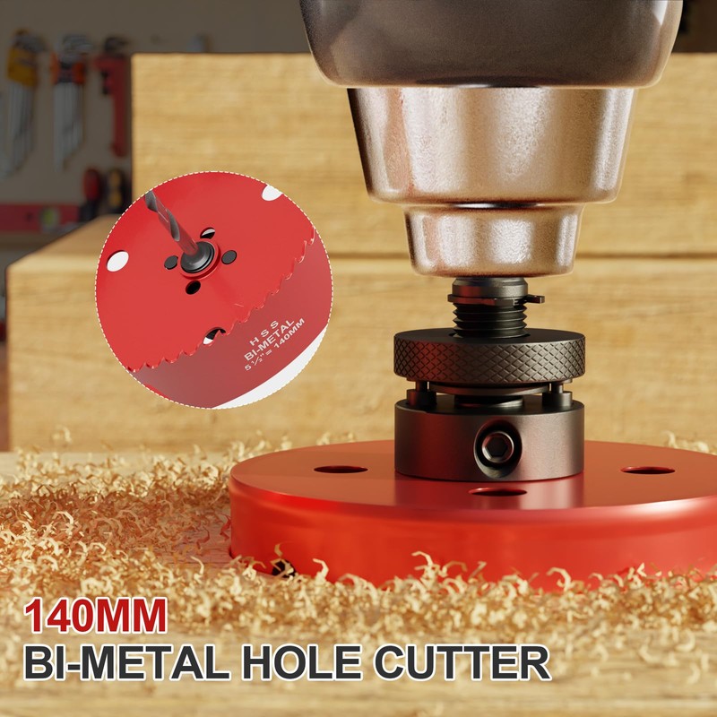 5-1/2 Inch (140mm) M42 Bi-Metal Hole Saw, Hex Shank Hole