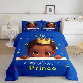 American Black Boy Twin Bed Comforter Set Black Boy Magical Bedding,African American Boy Comforter Set for Toddler Easter Gifts for Kids Cute Afro Melanin Prince Quilt with 1 Pillowcase