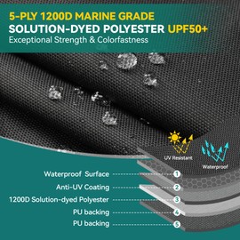 Heavy Duty 5 Layers 1200D Jon Boat Cover with Motor Cover, 100% Waterproof Trailerable Jon Boat Covers (Black, 14'-16' Long, Beam Width to 75")