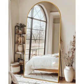 Full Length Mirror with Stand, 76"x34" Arched Full Body Mirror, Large Stand Up Mirror, Aluminum Frame Floor Standing Mirror, Freestanding Hanging Leaning Mounted for Bedroom Living Room Entryway Gold