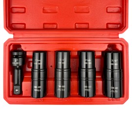 EACELIY 5PCS 1/2" Drive Impact Socket Set,Flip Socket Set,Metric（17x19，21x22 mm） & SAE（3/4x13/16,7/8x15/16in) with 3” Extension Bar,Cr-Mo Steel，Double Ended Thin Wall Nut Sockets