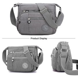 Milky Way Womens Nylon Crossbody Bag Waterproof Multi-Pocket Shoulder Tote Lightweight Travel Messenger Bagopping Hiking Daily Use (Gray)