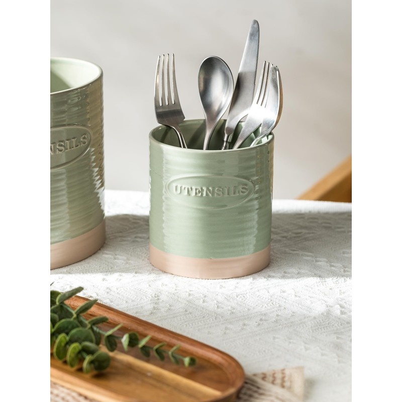 YHOSSEUN Kitchen Utensil Holder, 6.7"+5.1" Ceramic Utensil Holder for Kitchen