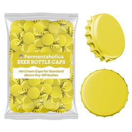 Fermentaholics Yellow Beer Bottle Caps - 144 Count Oxygen Absorbing Bottle Lids – 26mm Crown Caps for Homebrewing Beer, Cider, Soda, DIY Crafts and more – Fits Standard American Pry-Off Bottles