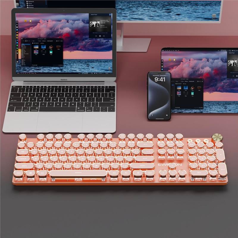 EWEADN V20 Wireless Keyboard, Portable Rechargeable Mechanical Keyboard, Ergonomic Design Keyboard