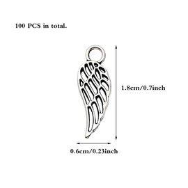 JKJF 100 Pcs Angel Wings Charms Pendants Vintage Feather Pendants Wings Shape Charm for DIY Crafts Bracelet Earrings Necklace Jewelry - Silver