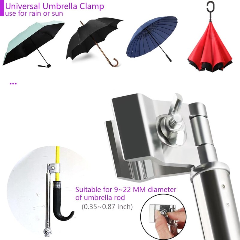 Universal Umbrella Holder Mount, Adjustable Clamp Bracket for Beach Chair,