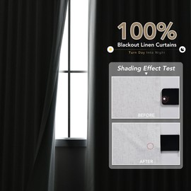 Light Grey Linen Blackout Curtains for Bedroom 90 Inch Length 2 Panels Set Back Tab Pocket Neutral Farmhouse Living Room Darkening Curtains Track System Thermal Insulated Black Out Drapes 52x90