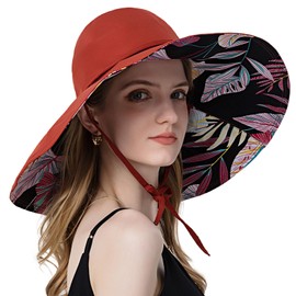 AIEOE Sun Hats for Women Wide Brim Summer Hats Ladies UV Protection Beach Cap Double-Sided Packable Sunhats Cotton Outdoor Garden Hat Travel Holiday Hat Brick Red