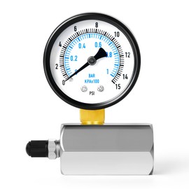 ERGAOBOY 0-1 bar (0-15 Psi) 2 inch steel pressure gauge with double scale for air pressure testing, 3/4 inch BSP connection, -3-2-3% accuracy