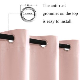 JIUZHEN Blackout Curtains with Tiebacks - Thermal Insulated, Light Blocking and Noise Reducing Grommet Curtain Drapes for Bedroom and Living Room, Set of 2 Panels, 42 x 63 Inch Length, Blush Pink