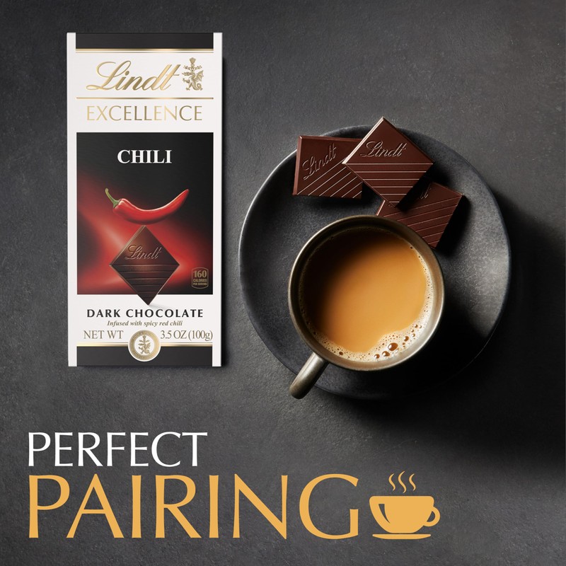 Lindt EXCELLENCE Chili Dark Chocolate Bar, Dark Chocolate Candy Infused