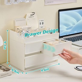 Desktop Storage Drawer Organizer, Detachable Drawers with Stripe Design, Makeup Organization for School, Home, Office Supplies