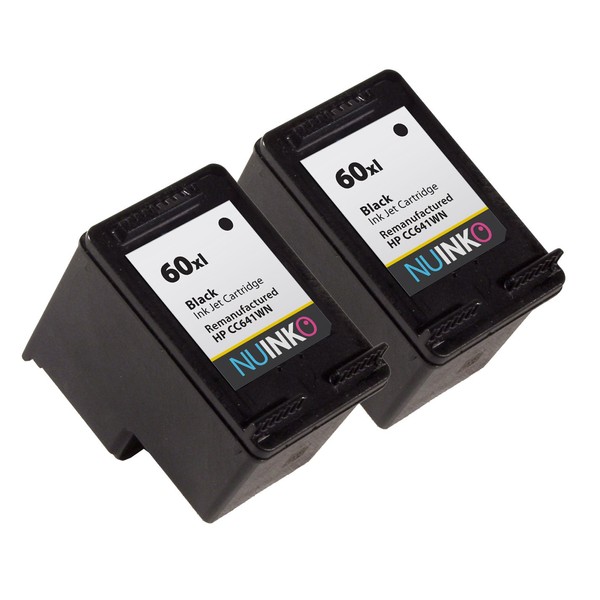 NUINKO 2 Pack Remanufactured for HP 60XL Ink Cartridge Black