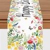 Happy Birthday Table Runner, Floral Garden Flowers Design Kitchen Dining