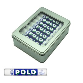 Polo Mints Sugar Free 16 x 34g Large Tubes Bundle with Refillable Silver Window Lid Tin - For Desk or Travel