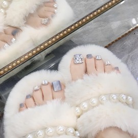 [NEURAD]ネイルチップ 足用 青 24枚入 フットネイル フットネイルチップ 足用ネイルチップ マグネット 夏 付け爪 猫目石 可愛い 人気 シンプル