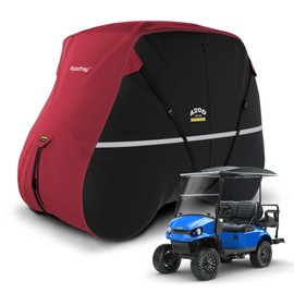 Rosefray Golf Cart Cover – Heavy-Duty 420D Oxford Fabric, Waterproof & Windproof Design – Fits Club Car, EZGO, Yamaha 2+2/4 Passenger Carts Black/Red