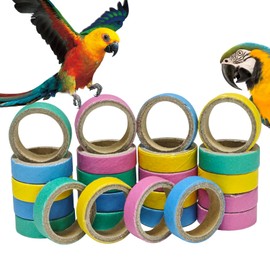 Puninoto 24Pcs Chew Bagels Bird Toys for Parrots,Colorful Cardboard Shredding Foraging Chew Toys,Safe Durable Bird Cage Enrichment for Parakeets,Cockatiels,Conures