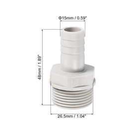 PATIKIL Hose Barb Fitting Straight 15mm Barbed G3/4 Male Thread, 3 Pack POM Plastic Pipe Connector, Grey