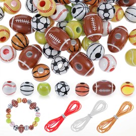 Giantree Pack of 70 Football Beads Baseball Bracelets, Acrylic Sports Theme Beads for Bracelets, Baseball Ball Bracelets, DIY Football Bracelets, Children for DIY Bracelet, Decor, Boys and Men