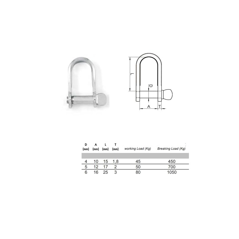 6mm Flat Shackles Stainless Steel A4-Marine Grade (316) - for