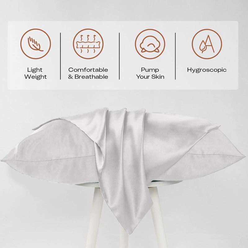 Moonlight Bedding White Pillowcases 2 Pack- Luxury Satin Silk Pillowcases