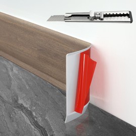 FCSOTSPS Baseboard Trim,4 Inch(W) x 20 Feet(L) Peel and Stick Flexible Baseboard Molding Trim, Self Adhesive Vinyl Baseboard Cove Base, Base Boards for Walls with Utility Knife,Brown Wood Grain